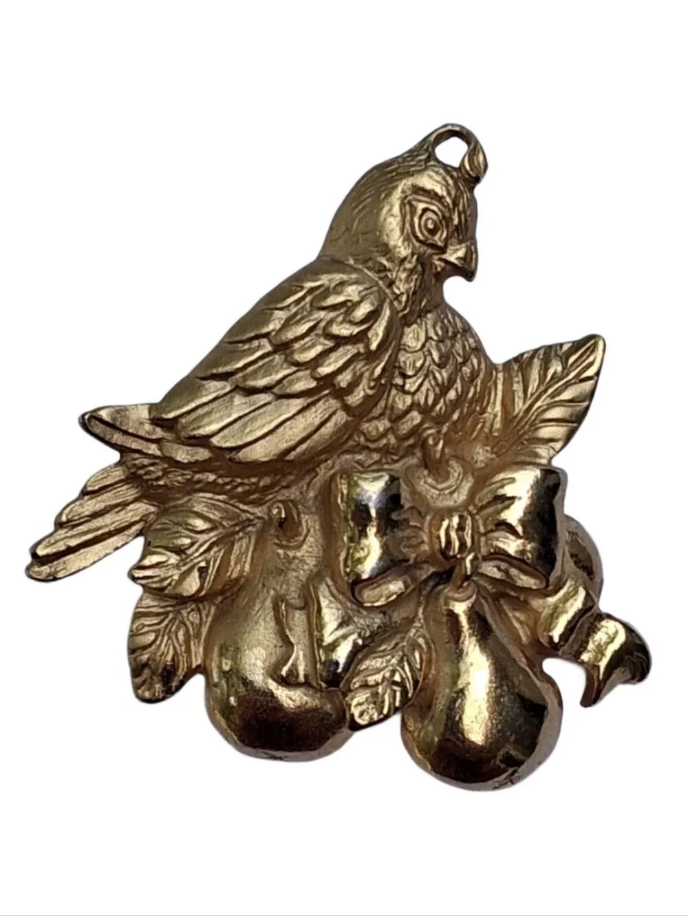Vintage R. Mandle Signed Partridge Pear Tree Bird Brooch Pin Gold Tone USA